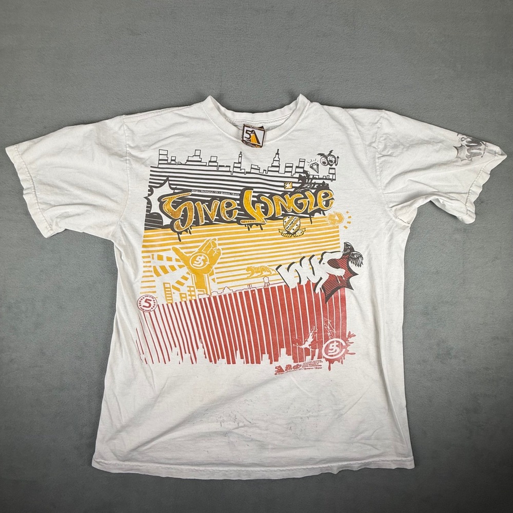 5ive Jungle Mens‎ NYC Streetwear Graphic T-Shirt White 2XL Short Sleeve Cotton